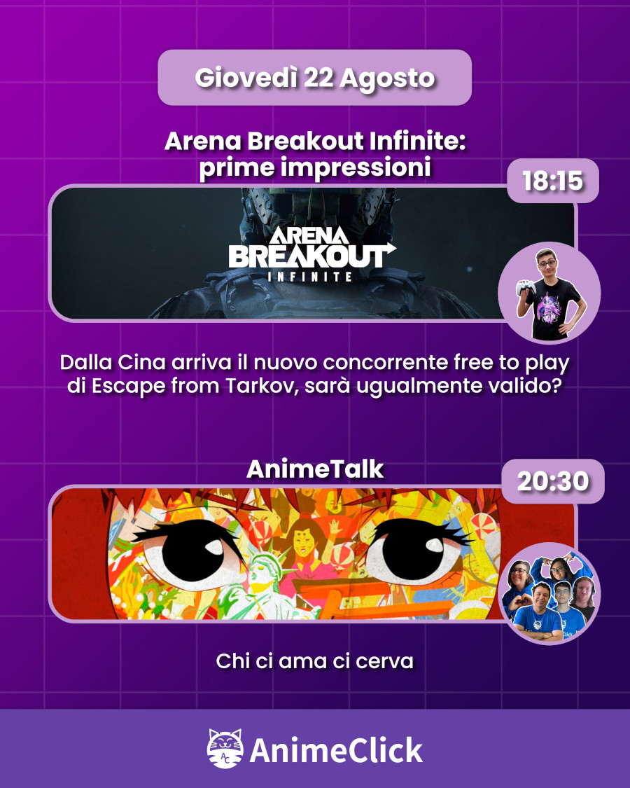 AnimeClick su Twitch: programma dal 19 al 25 agosto AnimeClick su Twitch: programma dal 19 al 25 agosto